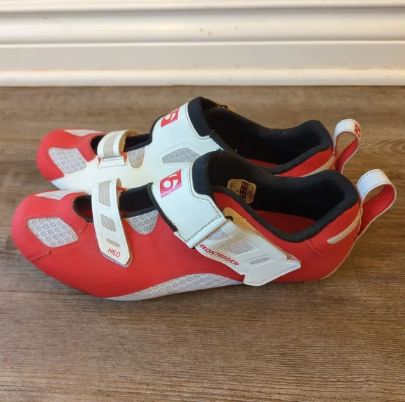 White and Red Bontrager Hilo Cycling Triathlon Shoes Mens 11 Womens 12.5 - Picture 3 of 4